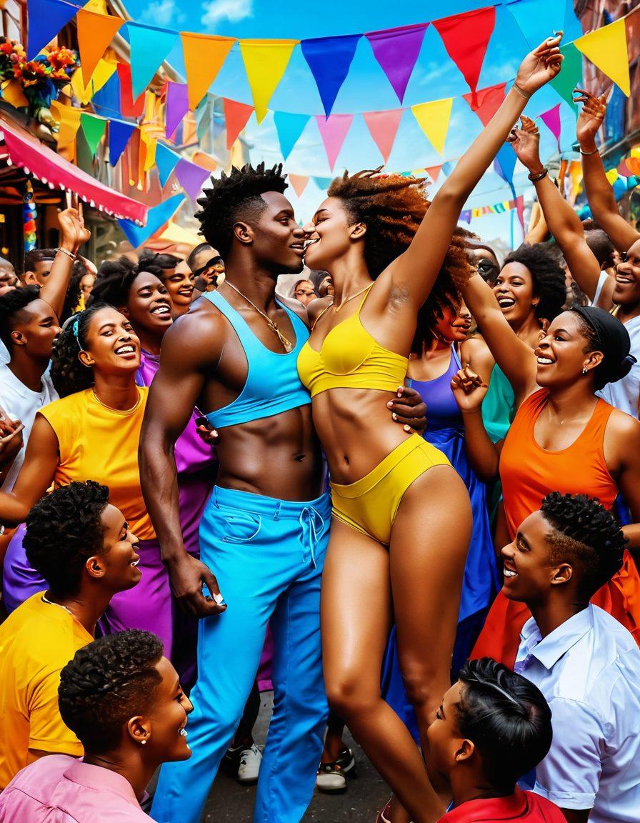 A dynamic scene depicting a colorful festival celebrating sexuality, with diverse people joyfully expressing themselves. Include elements representing adult content like art pieces, literature, and digital media being embraced openly. The background should feature vibrant banners and decorations symbolizing freedom and acceptance. Captivate the essence of community and celebration. vibrant colors. festival atmosphere. super-realistic.